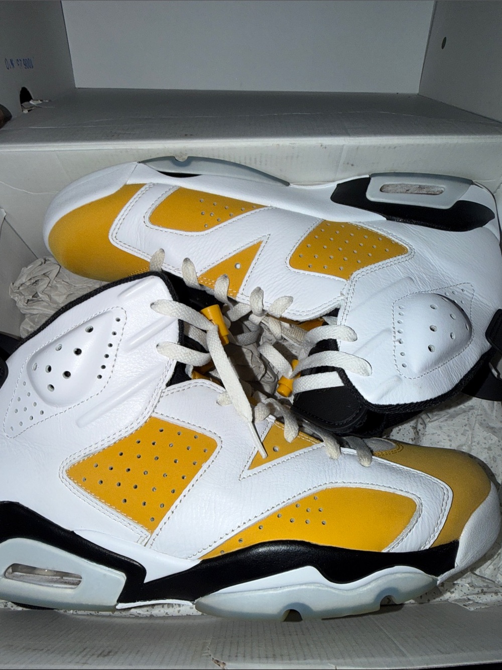 White & Yellow Jordan 6 Basketball Sneakers